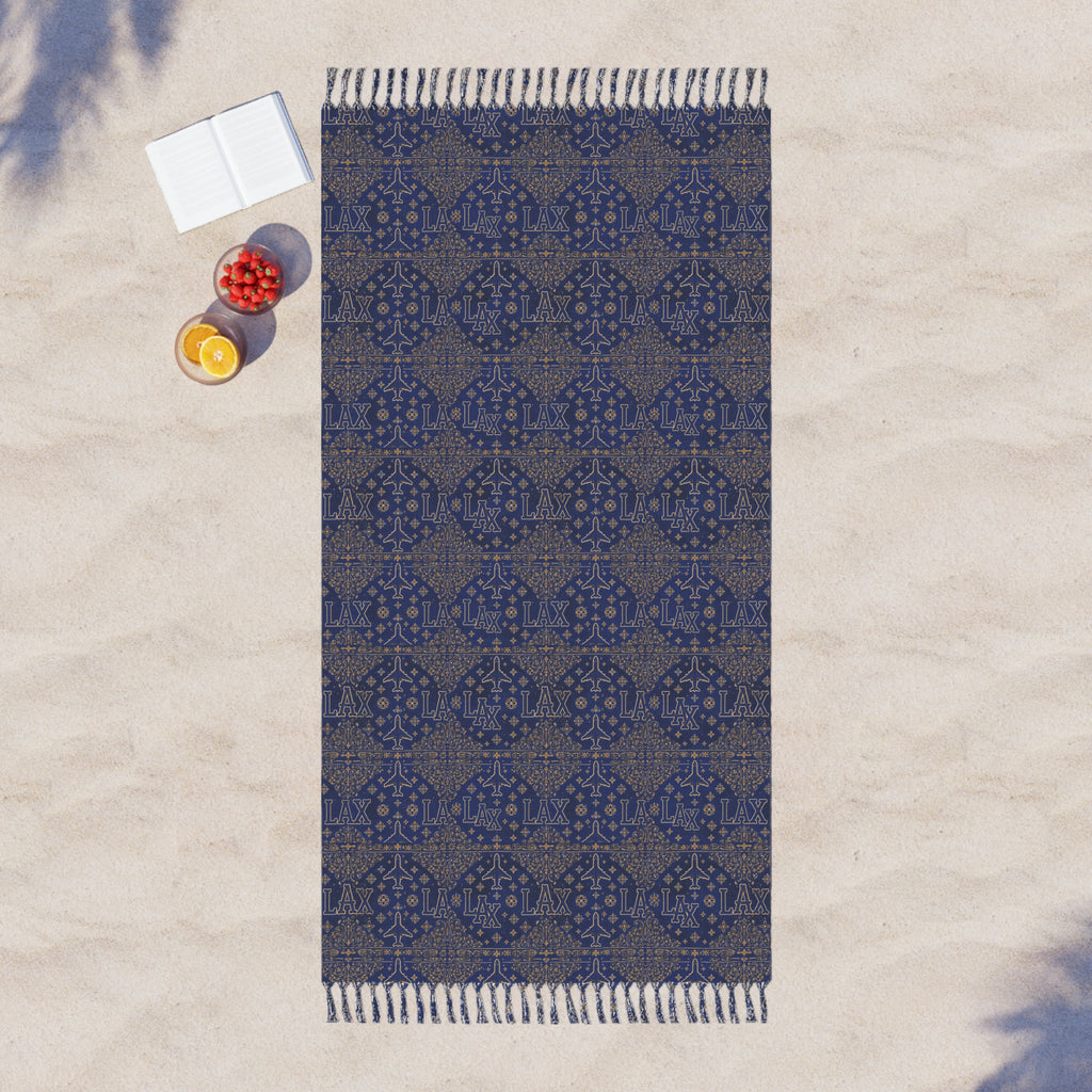 Boho Navy Moroccan Beach Towel — Lightweight Fringe Turkish-Style Beach Cloth