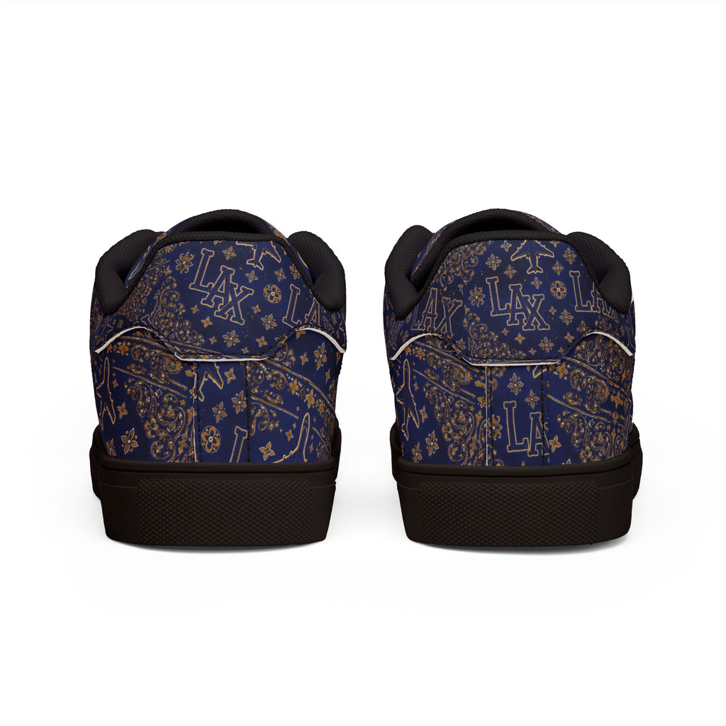 LAX Airplane Pattern Men's Low-Top Sneakers — Navy Travel-Inspired Leather Shoes