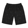 Black Monogram Board Shorts — Subtle Fleur & Crown All-Over Print
