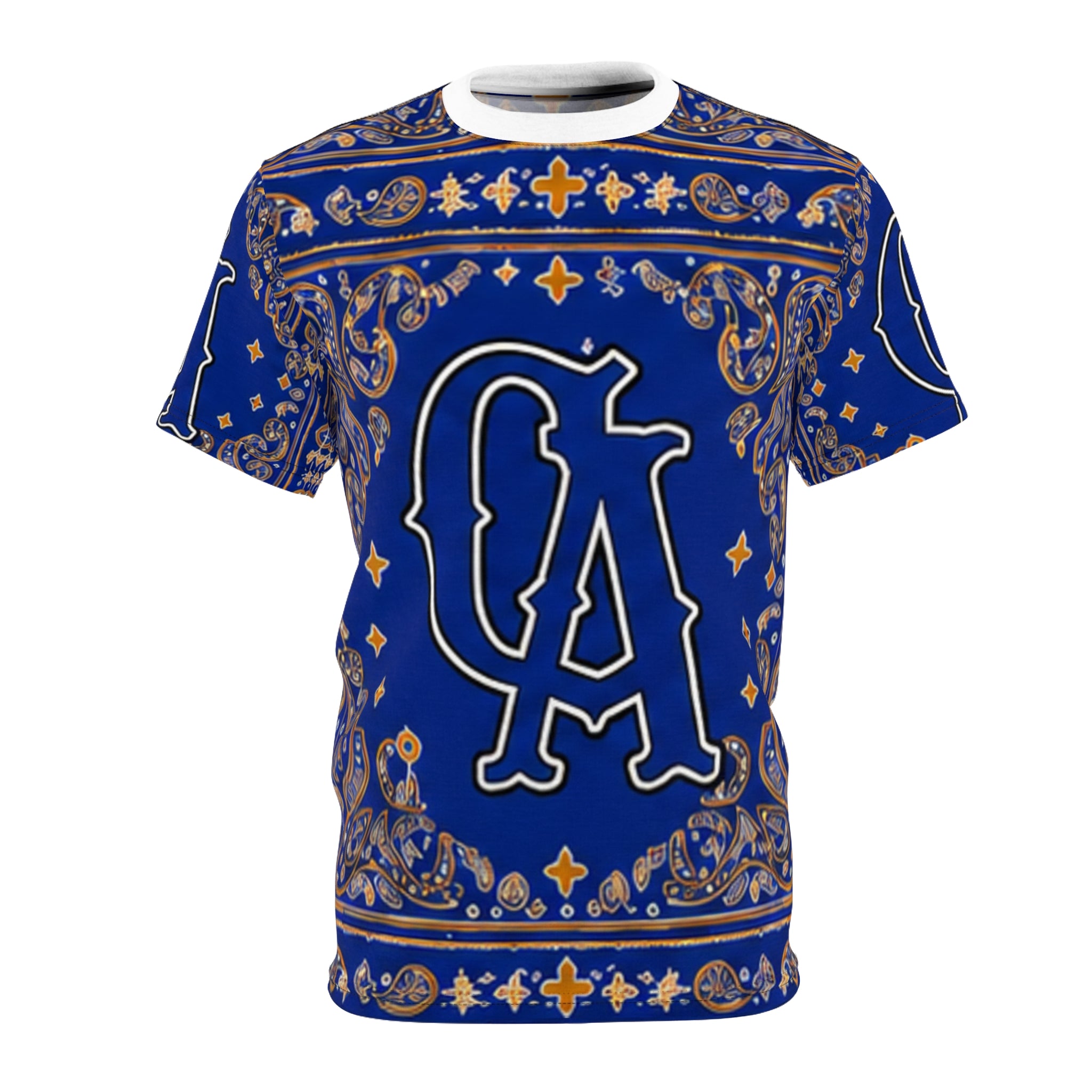 LA Bandana Print Tee — Blue Paisley All-Over Graphic Shirt