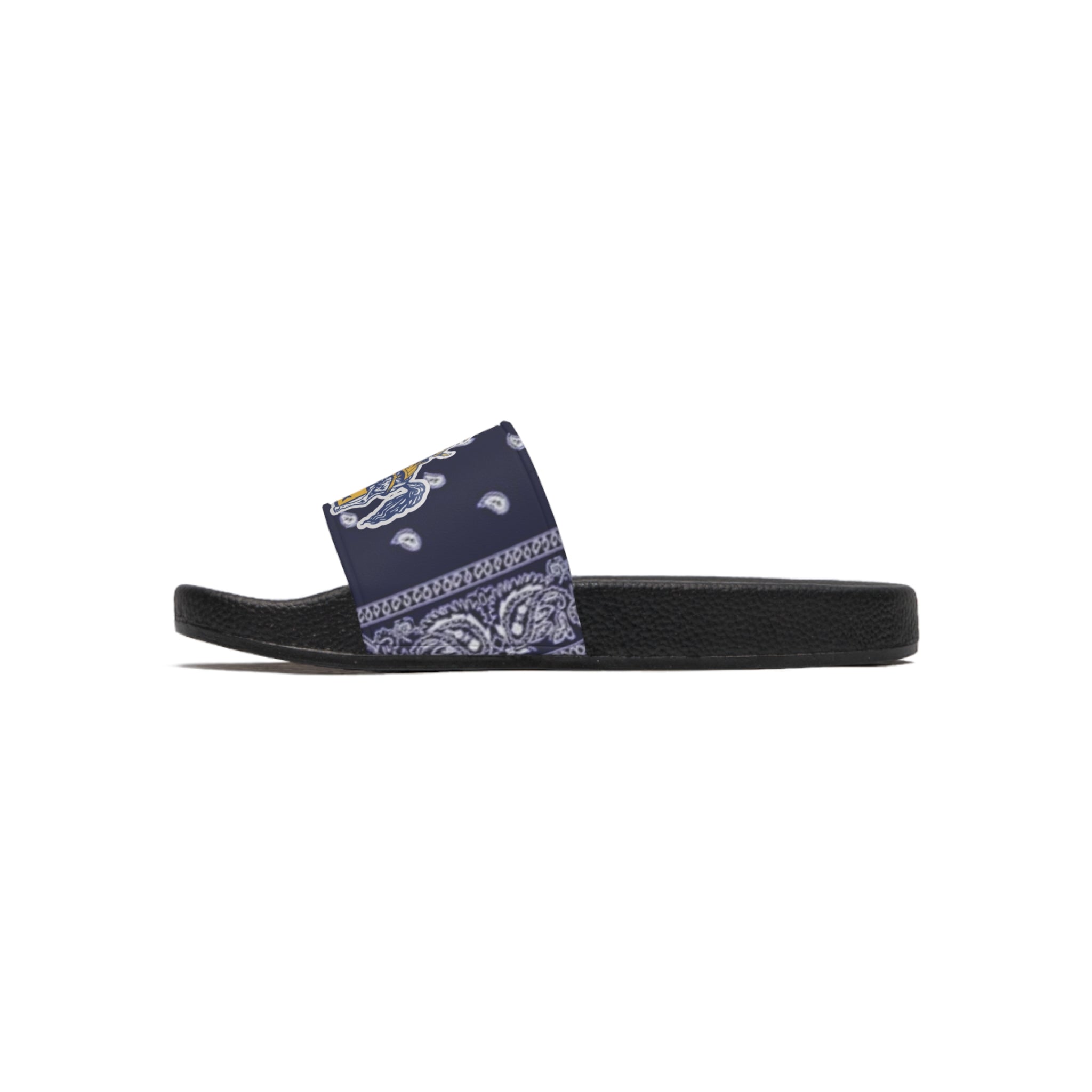 Pirate Bandana Slide Sandals – Navy & Gold "T" Crest