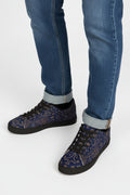 LAX Airplane Pattern Men's Low-Top Sneakers — Navy Travel-Inspired Leather Shoes
