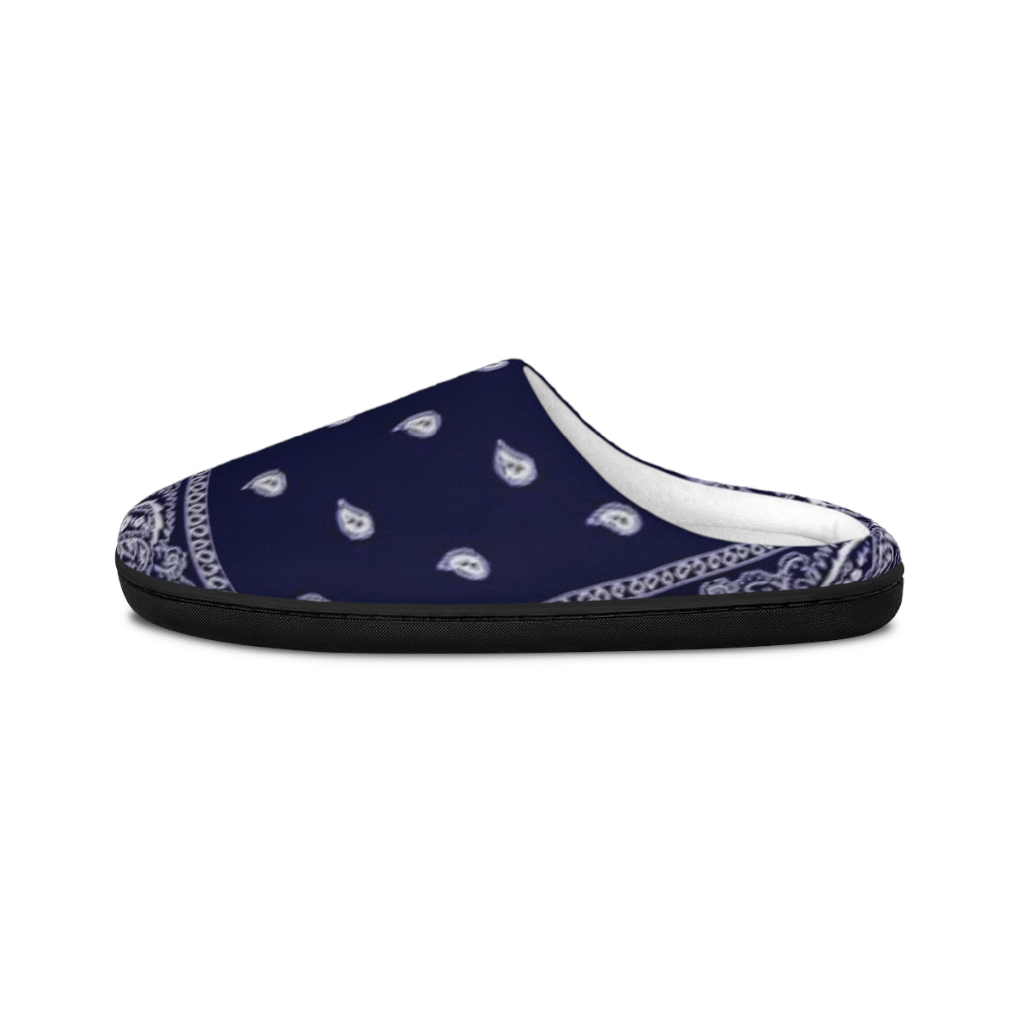 Men's Navy Bandana Print Indoor Slippers — Cozy House Shoes