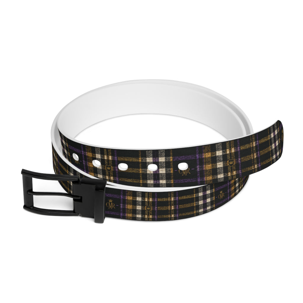 Designer Logo Print Belt — Black Gold Patterned Waist Accessory