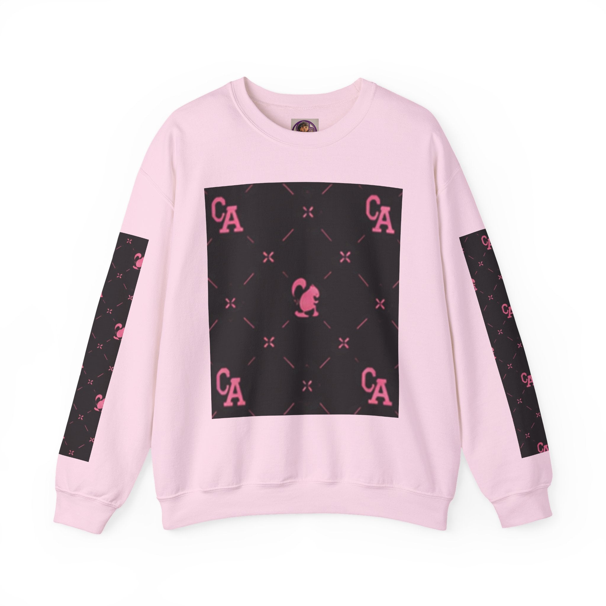 Crewneck Sweatshirt — Pink Monogram Block Print on Black