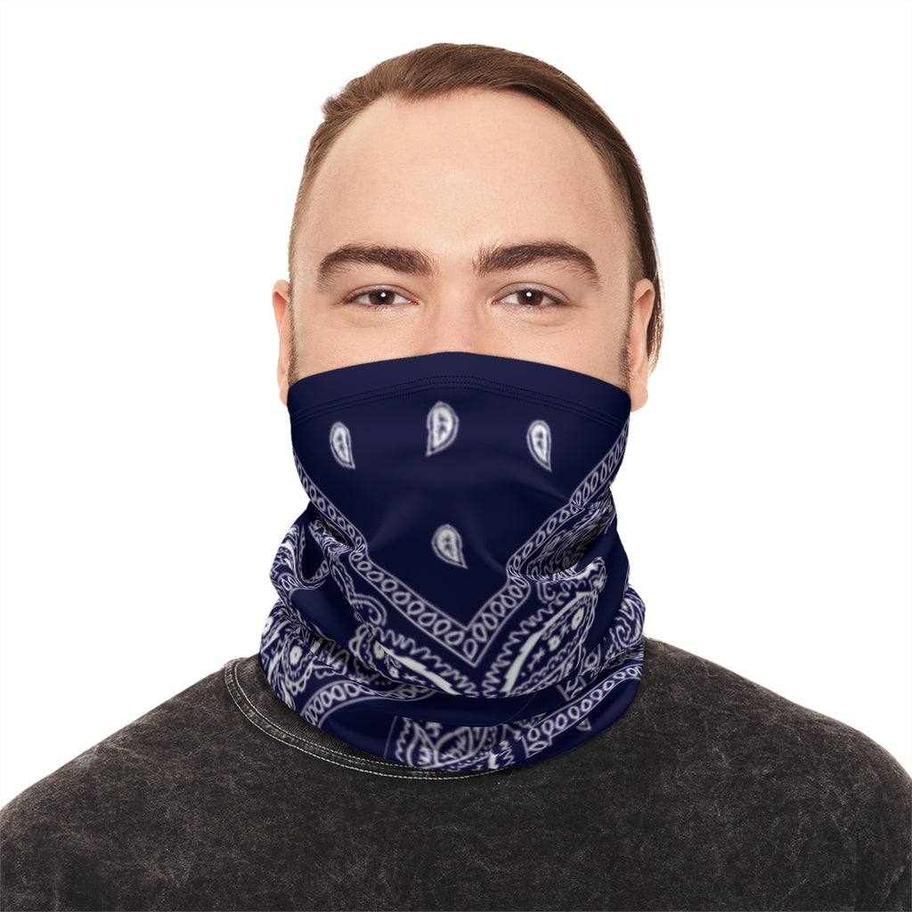 Navy Paisley Winter Neck Gaiter with Drawstring — Cozy Face & Neck Warmer