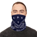 Navy Paisley Winter Neck Gaiter with Drawstring — Cozy Face & Neck Warmer