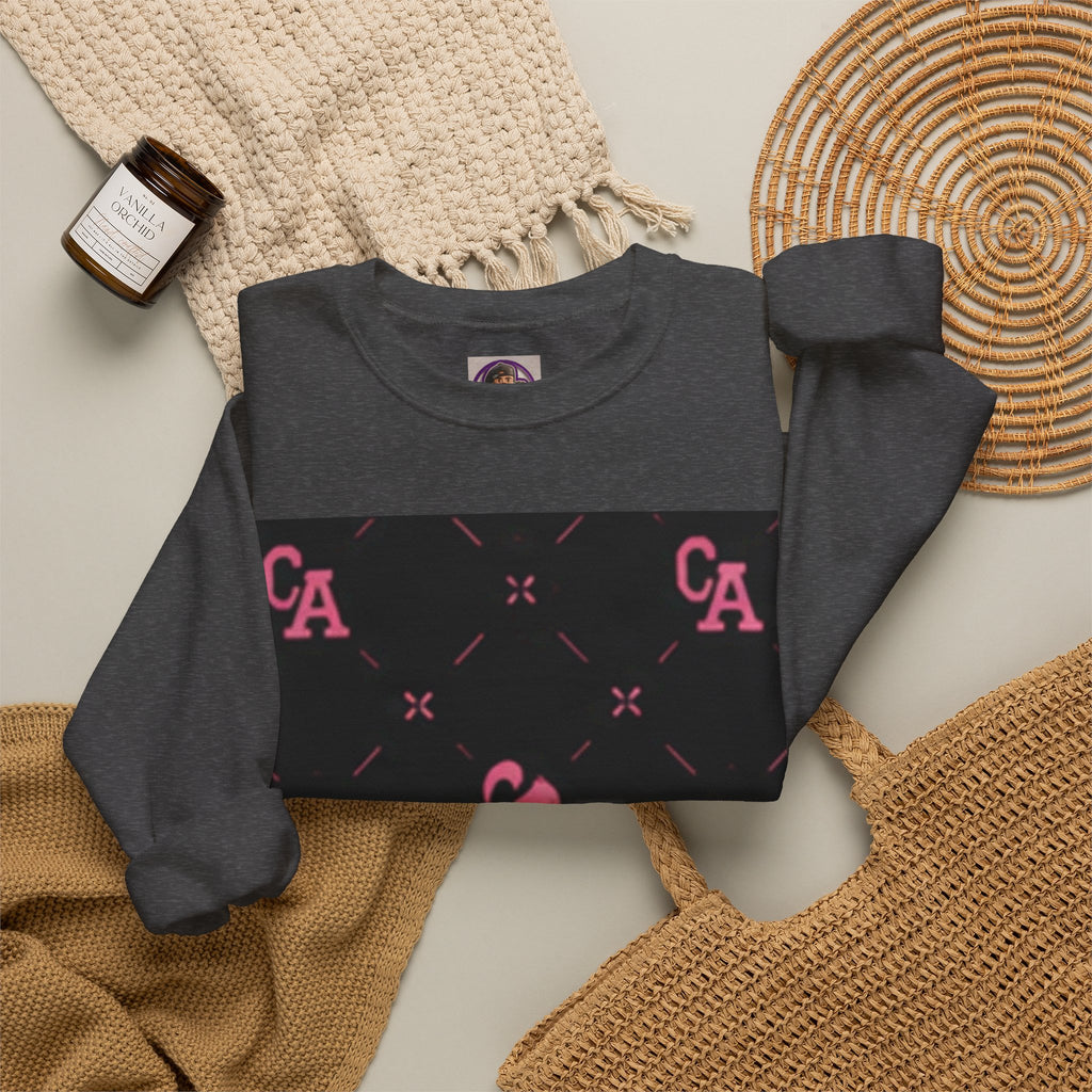 Crewneck Sweatshirt — Pink Monogram Block Print on Black