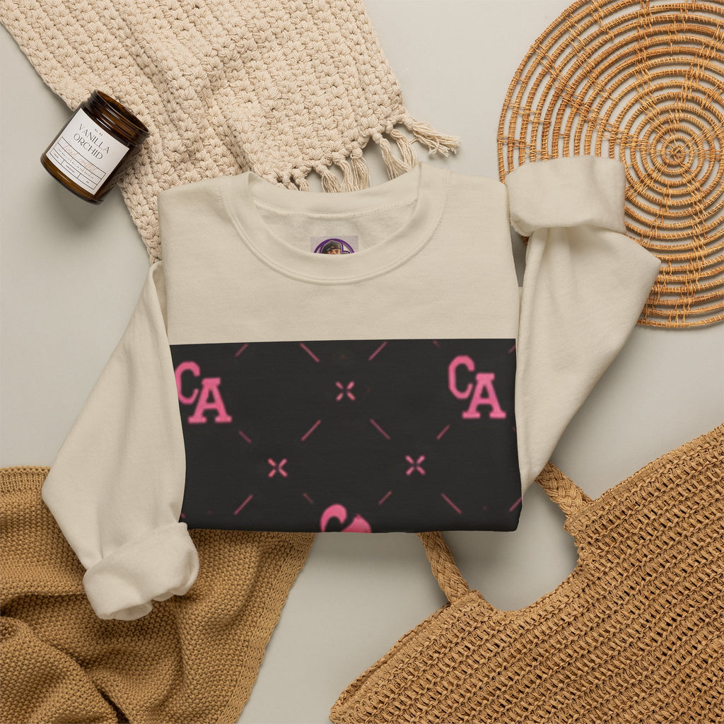 Crewneck Sweatshirt — Pink Monogram Block Print on Black