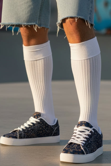 LAX Airplane Pattern Men's Low-Top Sneakers — Navy Travel-Inspired Leather Shoes