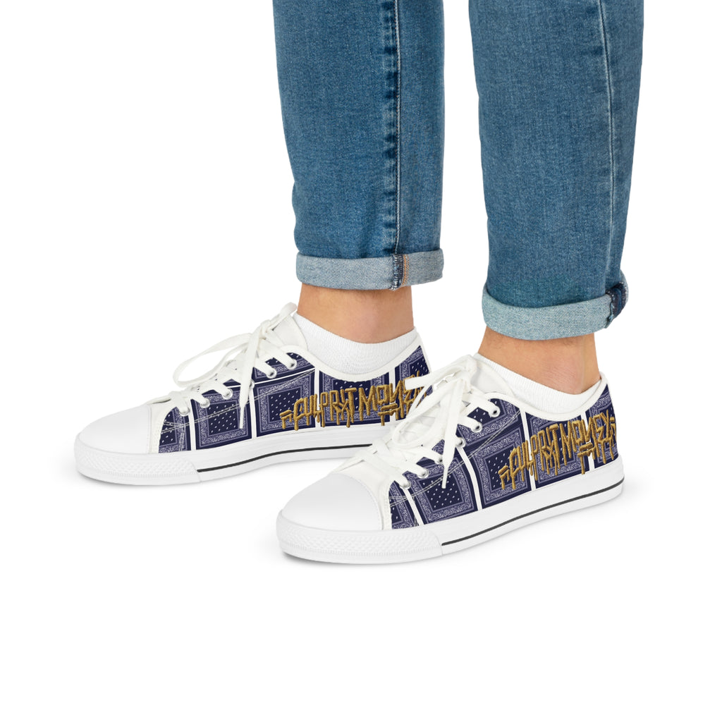 Bandana Patchwork Low-Top Sneakers for Men — Navy & Gold Street Style