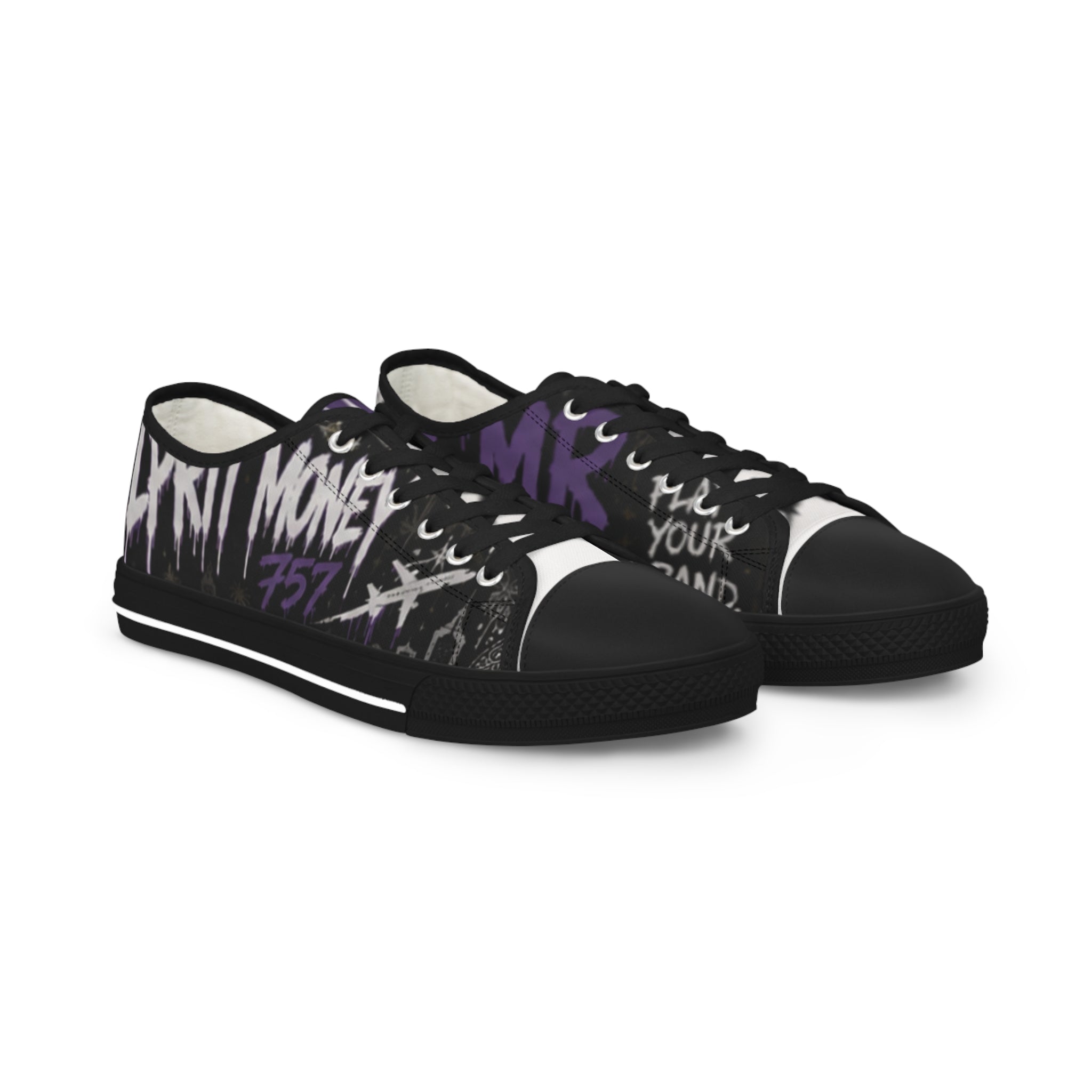 Graffiti Purple Black Men's Low Top Sneakers — Urban Street Style Shoes