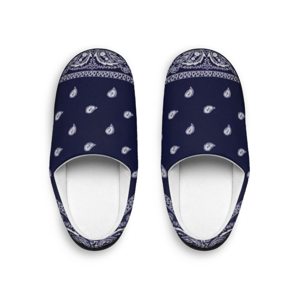 Men's Navy Bandana Print Indoor Slippers — Cozy House Shoes