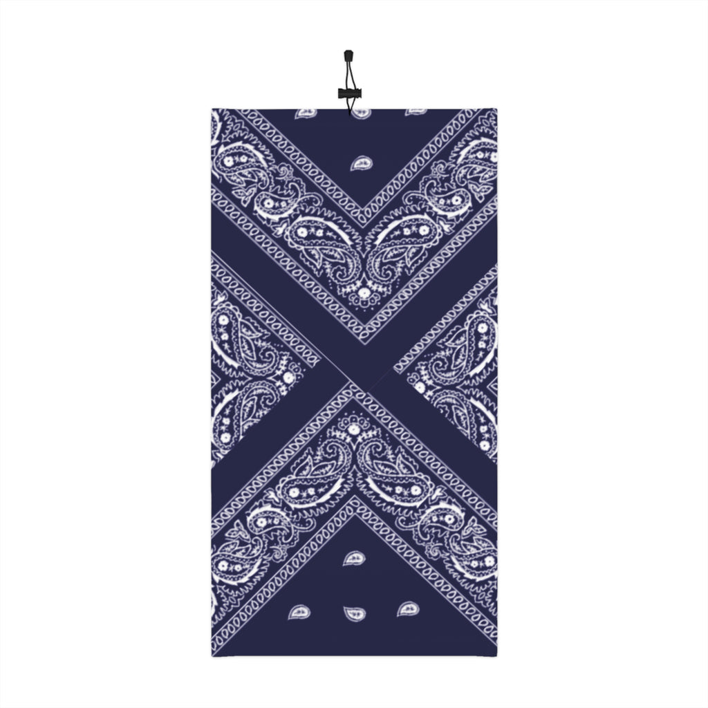 Navy Paisley Winter Neck Gaiter with Drawstring — Cozy Face & Neck Warmer