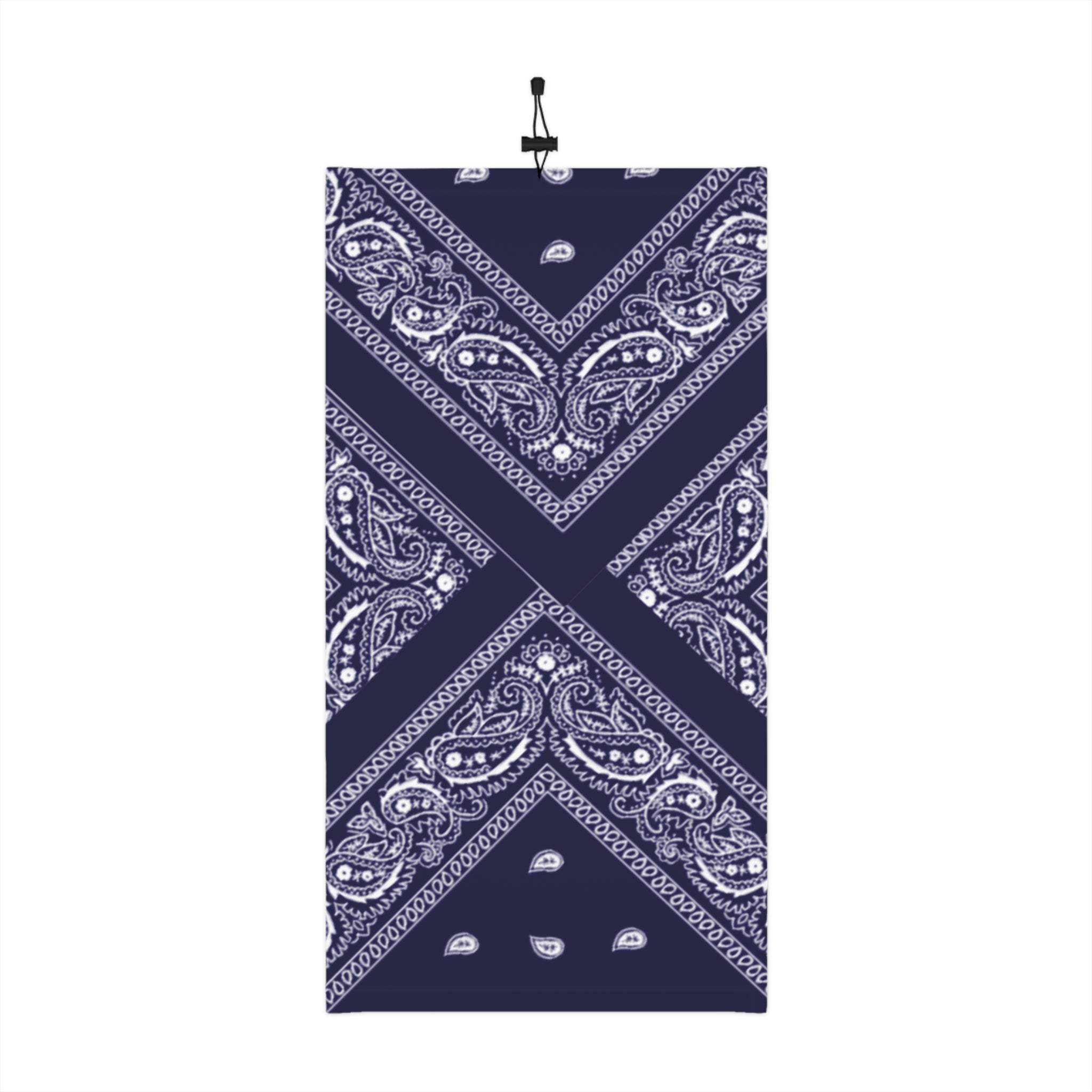 Navy Paisley Winter Neck Gaiter with Drawstring — Cozy Face & Neck Warmer