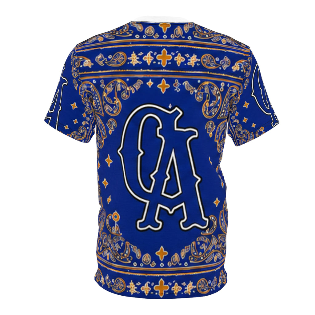 LA Bandana Print Tee — Blue Paisley All-Over Graphic Shirt