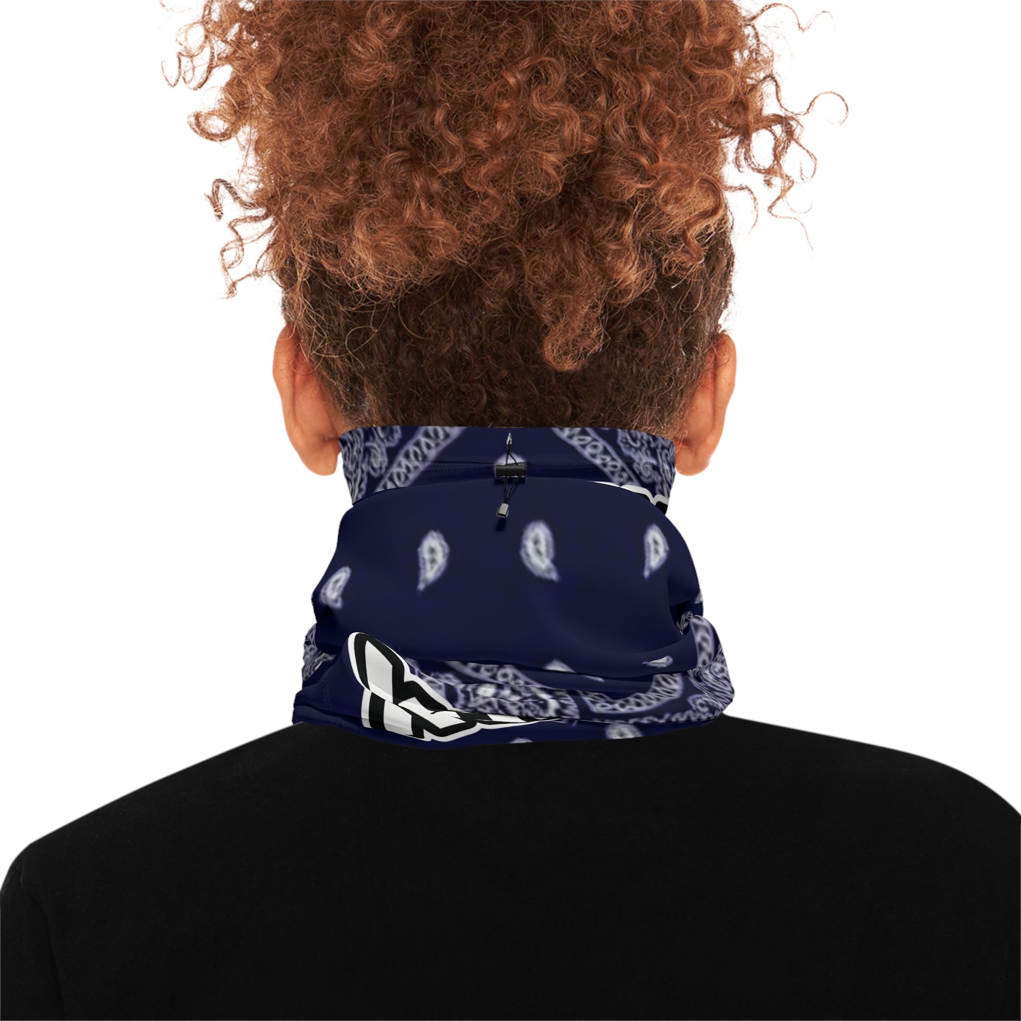 Lennox Navy Bandana-Print Winter Neck Gaiter with Drawstring