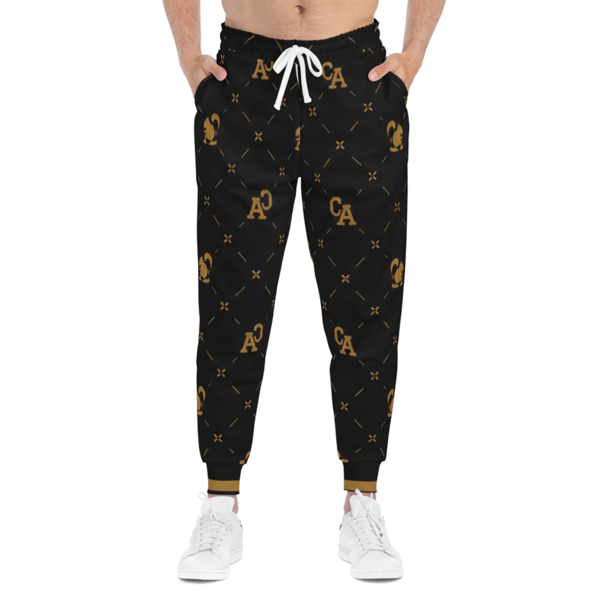 Luxury Black & Gold Monogram Joggers — CA Pattern Athletic Pants