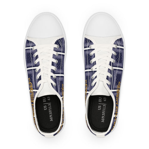 Bandana Patchwork Low-Top Sneakers for Men — Navy & Gold Street Style