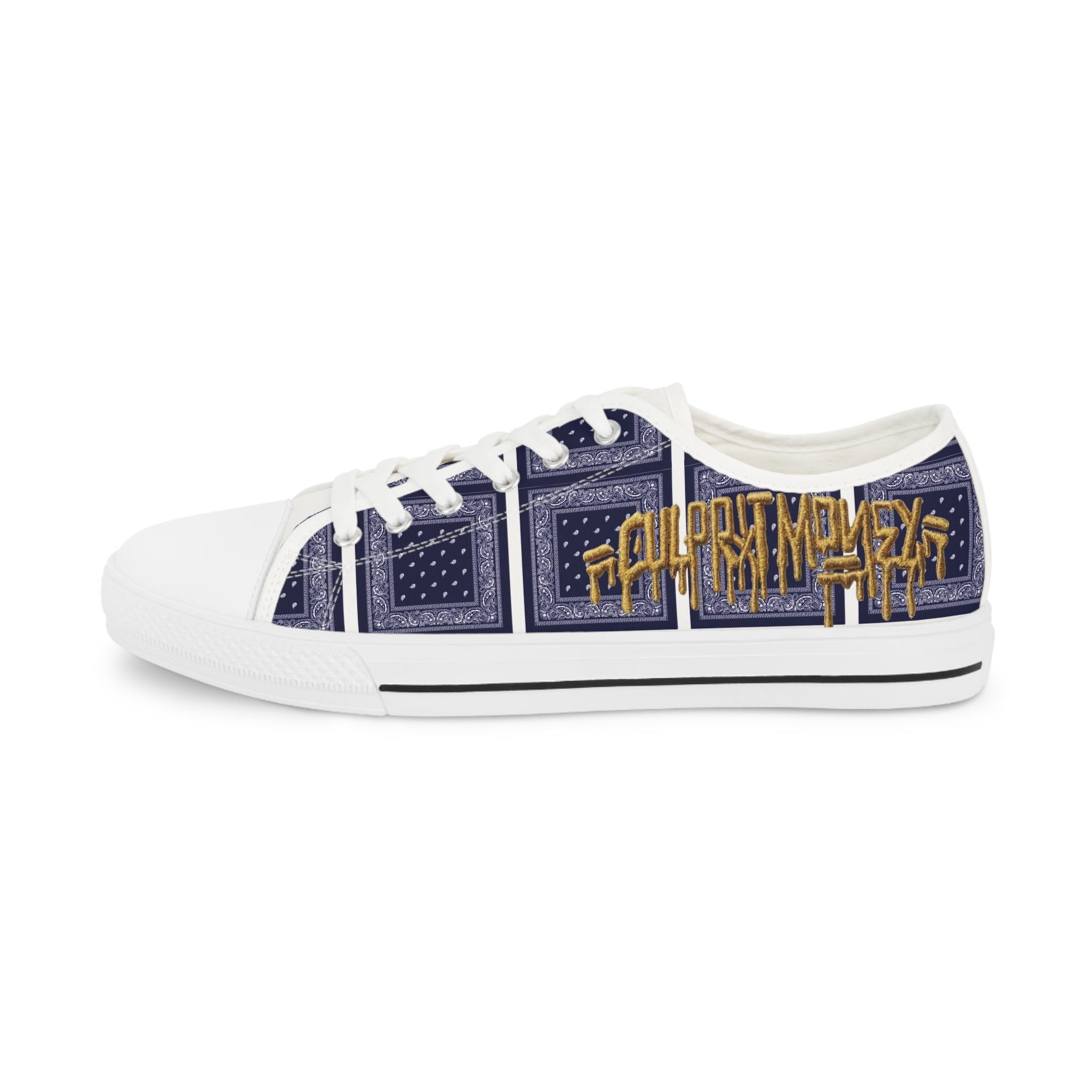 Bandana Patchwork Low-Top Sneakers for Men — Navy & Gold Street Style