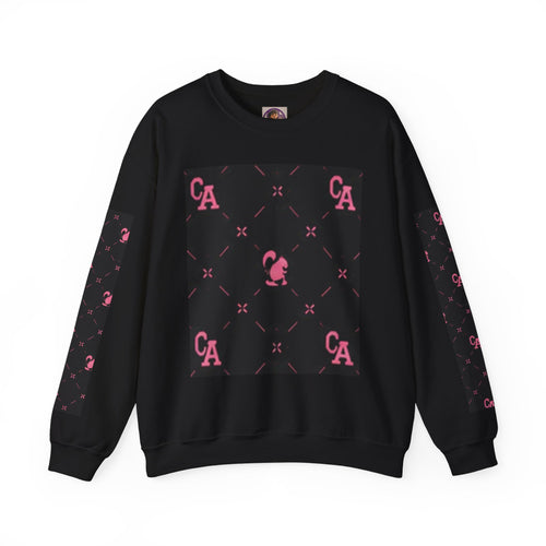 Crewneck Sweatshirt — Pink Monogram Block Print on Black