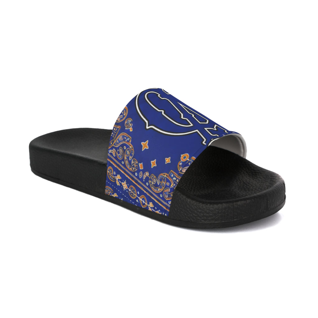 Blue Paisley Monogram Slide Sandals — Men's Casual Pool & Beach Slides