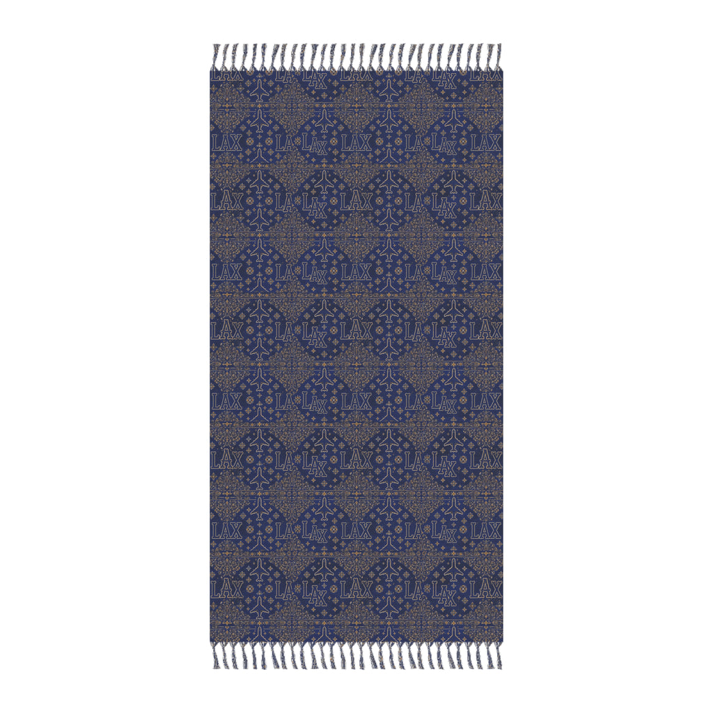 Boho Navy Moroccan Beach Towel — Lightweight Fringe Turkish-Style Beach Cloth