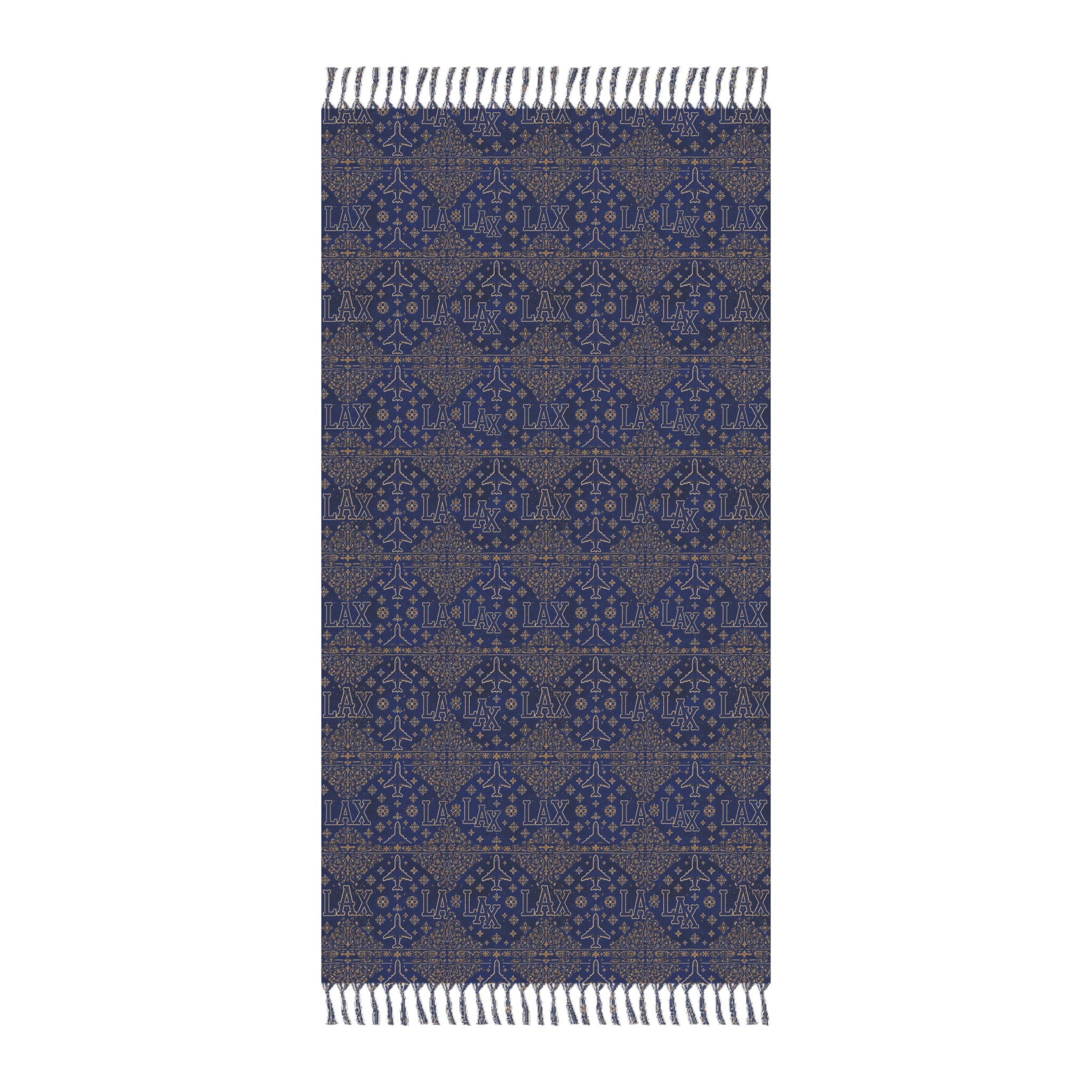 Boho Navy Moroccan Beach Towel — Lightweight Fringe Turkish-Style Beach Cloth