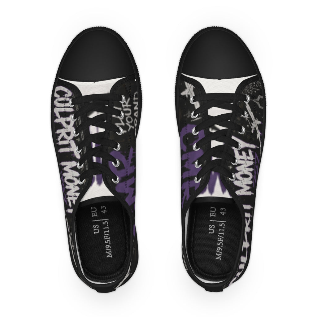 Graffiti Purple Black Men's Low Top Sneakers — Urban Street Style Shoes