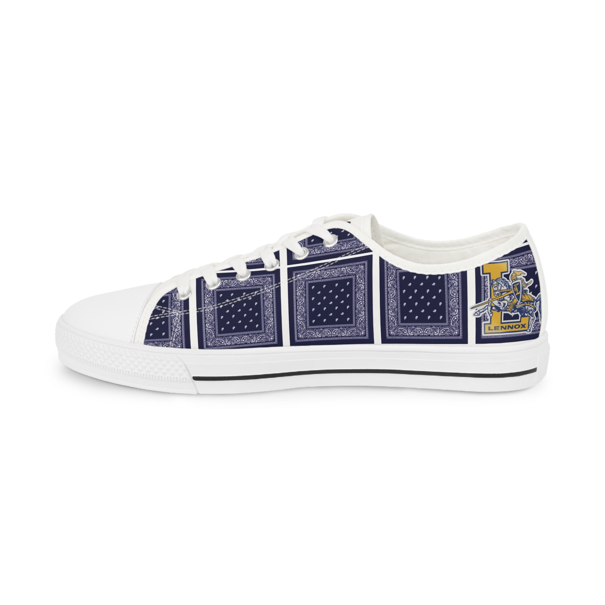 Bandana Patchwork Low Top Sneakers — Men's Casual Navy Graphic Shoes