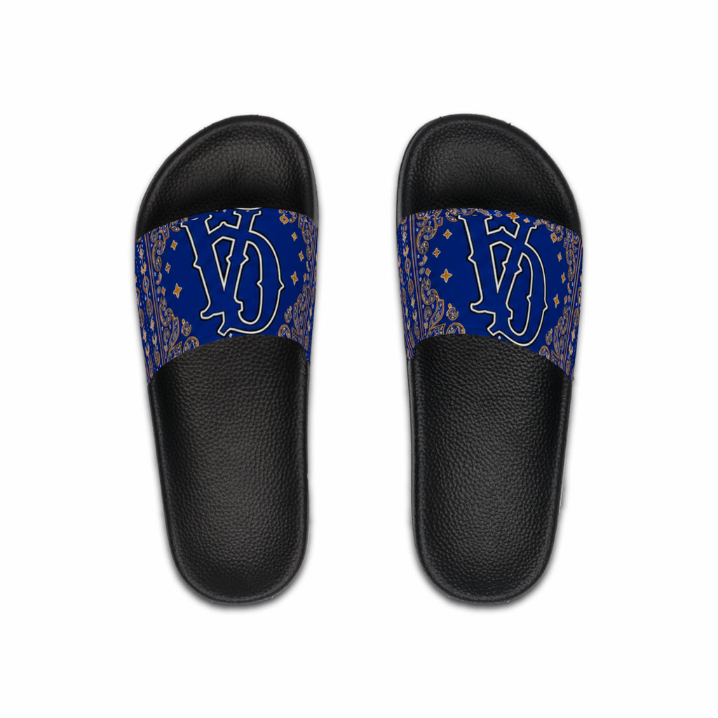 Blue Paisley Monogram Slide Sandals — Men's Casual Pool & Beach Slides
