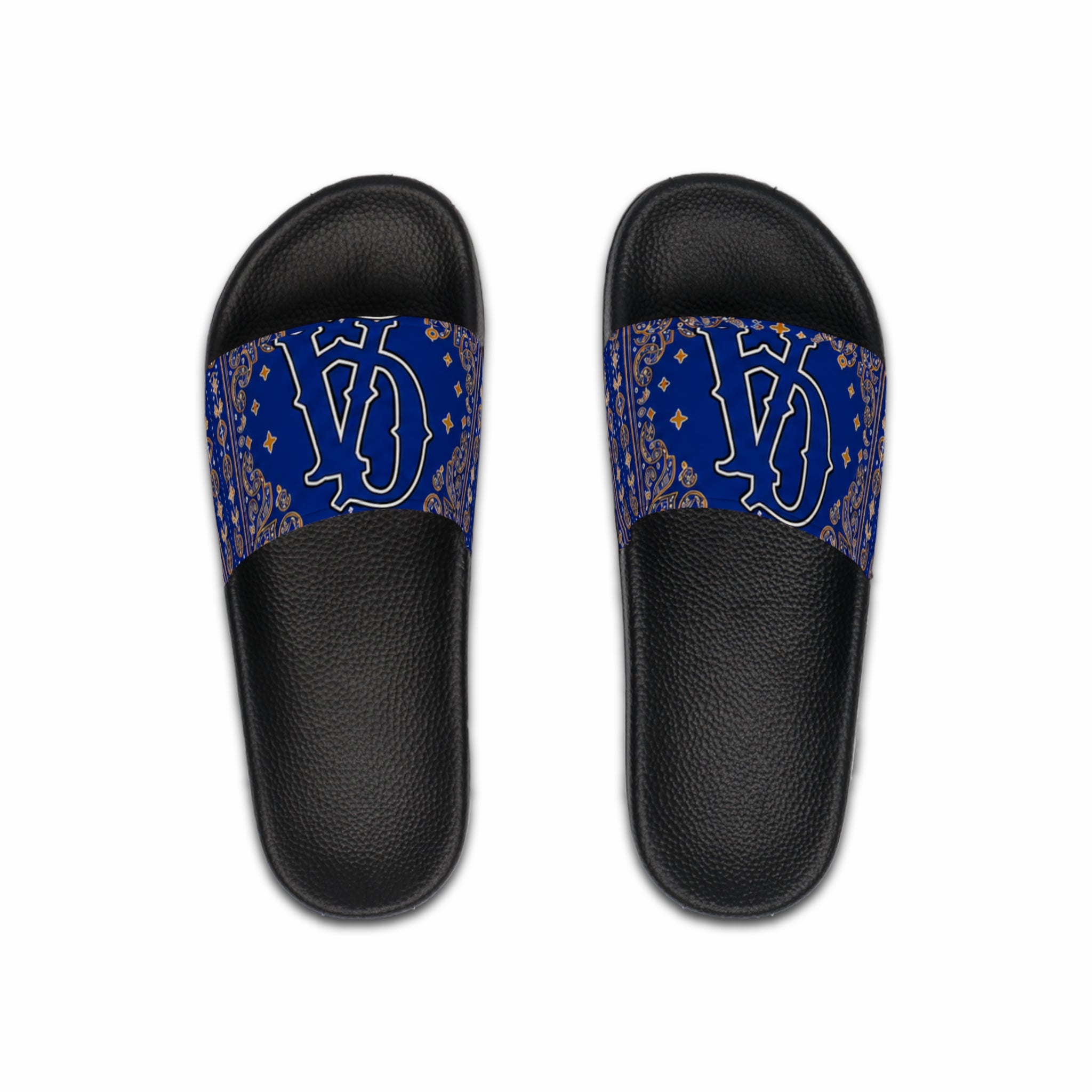 Blue Paisley Monogram Slide Sandals — Men's Casual Pool & Beach Slides