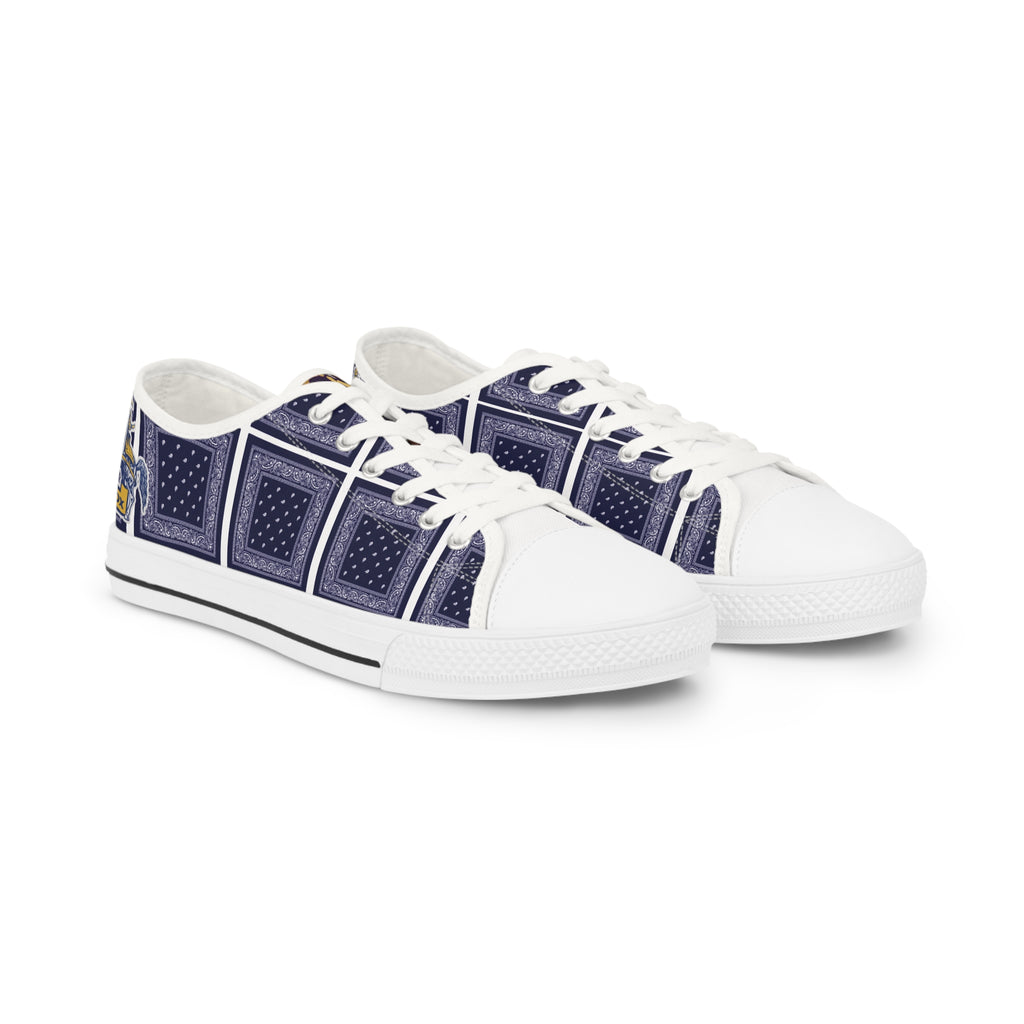 Bandana Patchwork Low Top Sneakers — Men's Casual Navy Graphic Shoes