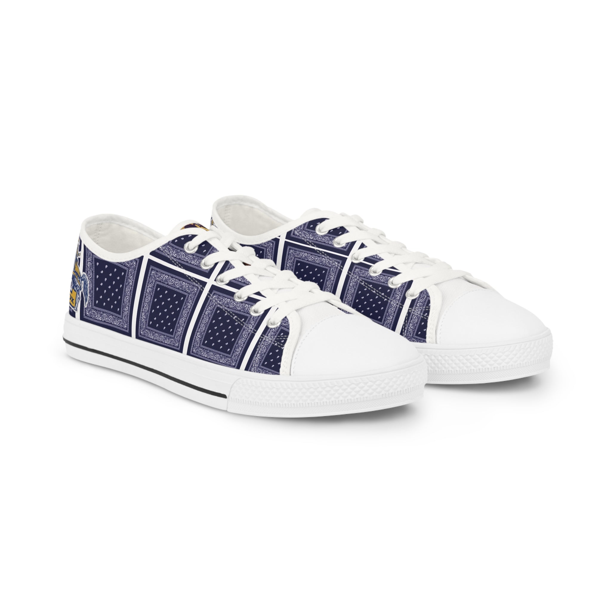 Bandana Patchwork Low Top Sneakers — Men's Casual Navy Graphic Shoes