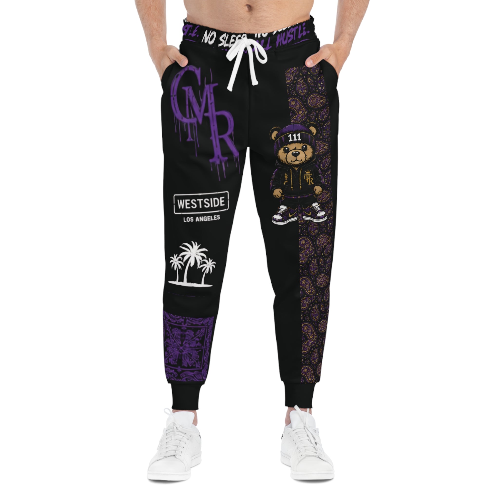 Streetwear Joggers — 'No Sleep All Hustle' LA Westside Graphic Athletic Pants