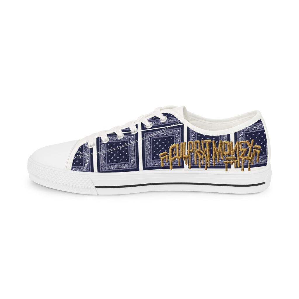 Bandana Patchwork Low-Top Sneakers for Men — Navy & Gold Street Style