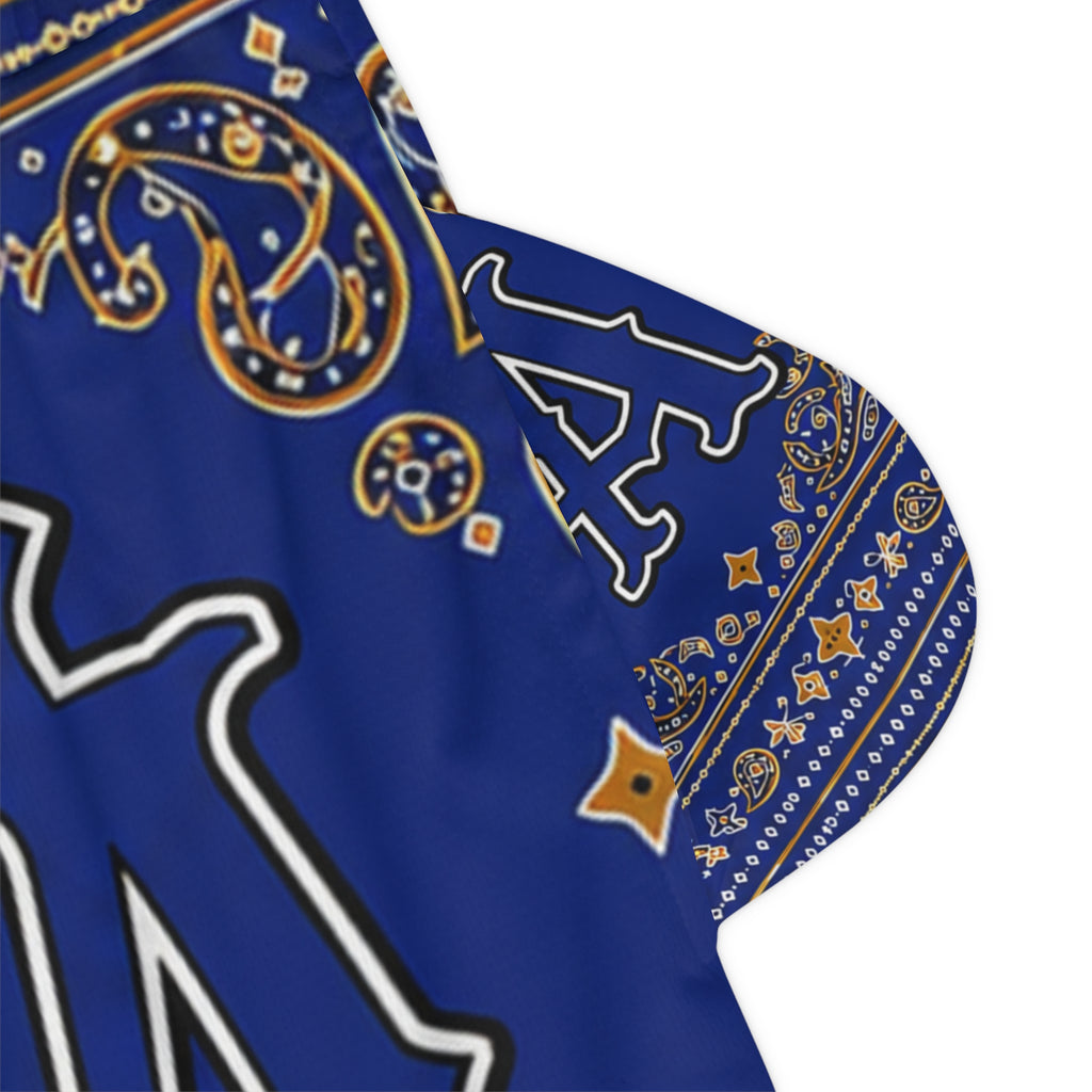 Blue Paisley Bandana Basketball Shorts — AOP Athletic Ribbed Shorts with 'OA' Monogram