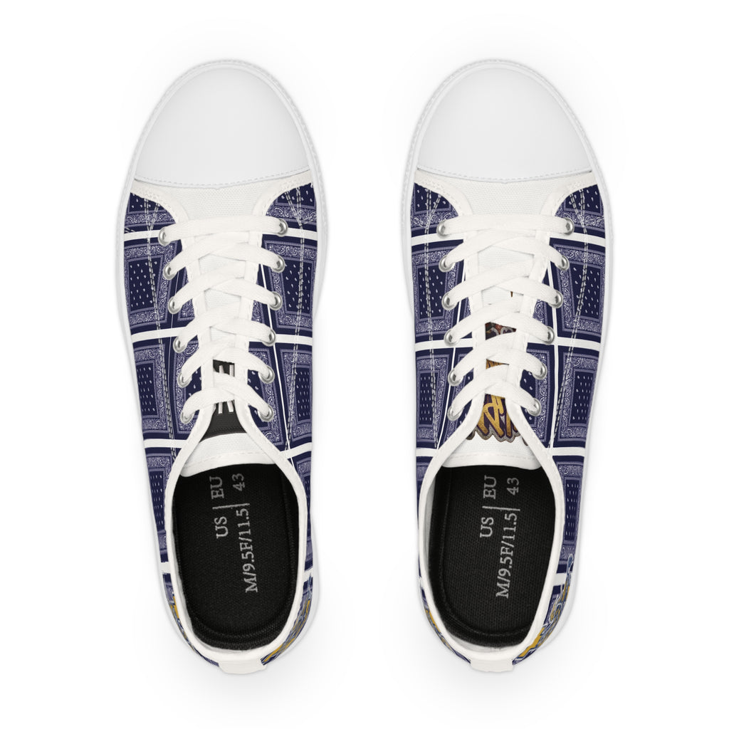 Bandana Patchwork Low Top Sneakers — Men's Casual Navy Graphic Shoes