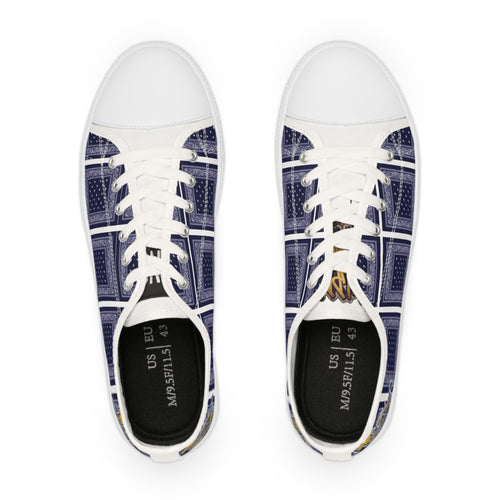 Bandana Patchwork Low Top Sneakers — Men's Casual Navy Graphic Shoes