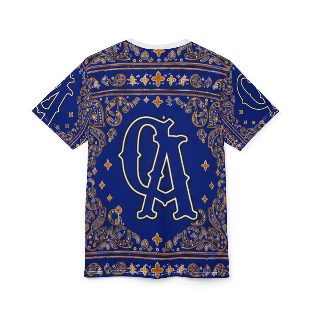 LA Bandana Print Tee — Blue Paisley All-Over Graphic Shirt