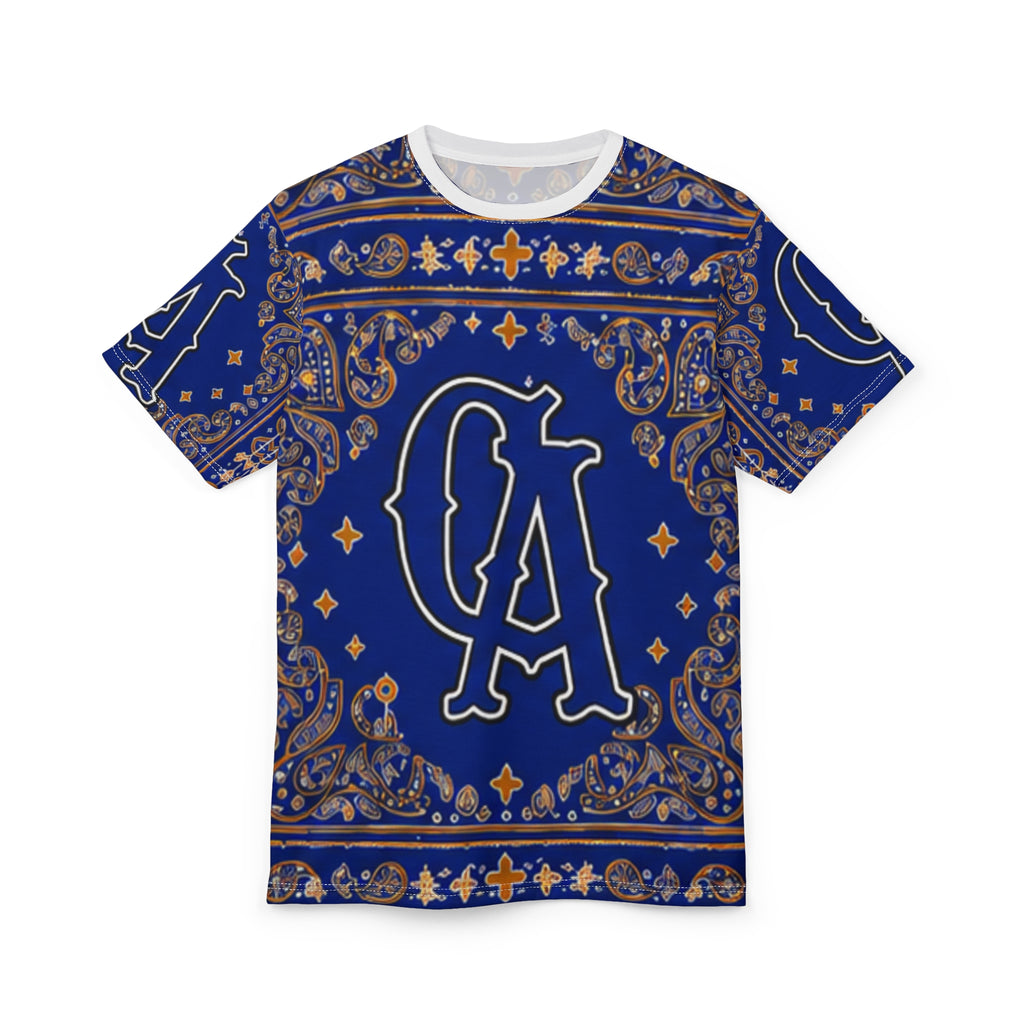 LA Bandana Print Tee — Blue Paisley All-Over Graphic Shirt