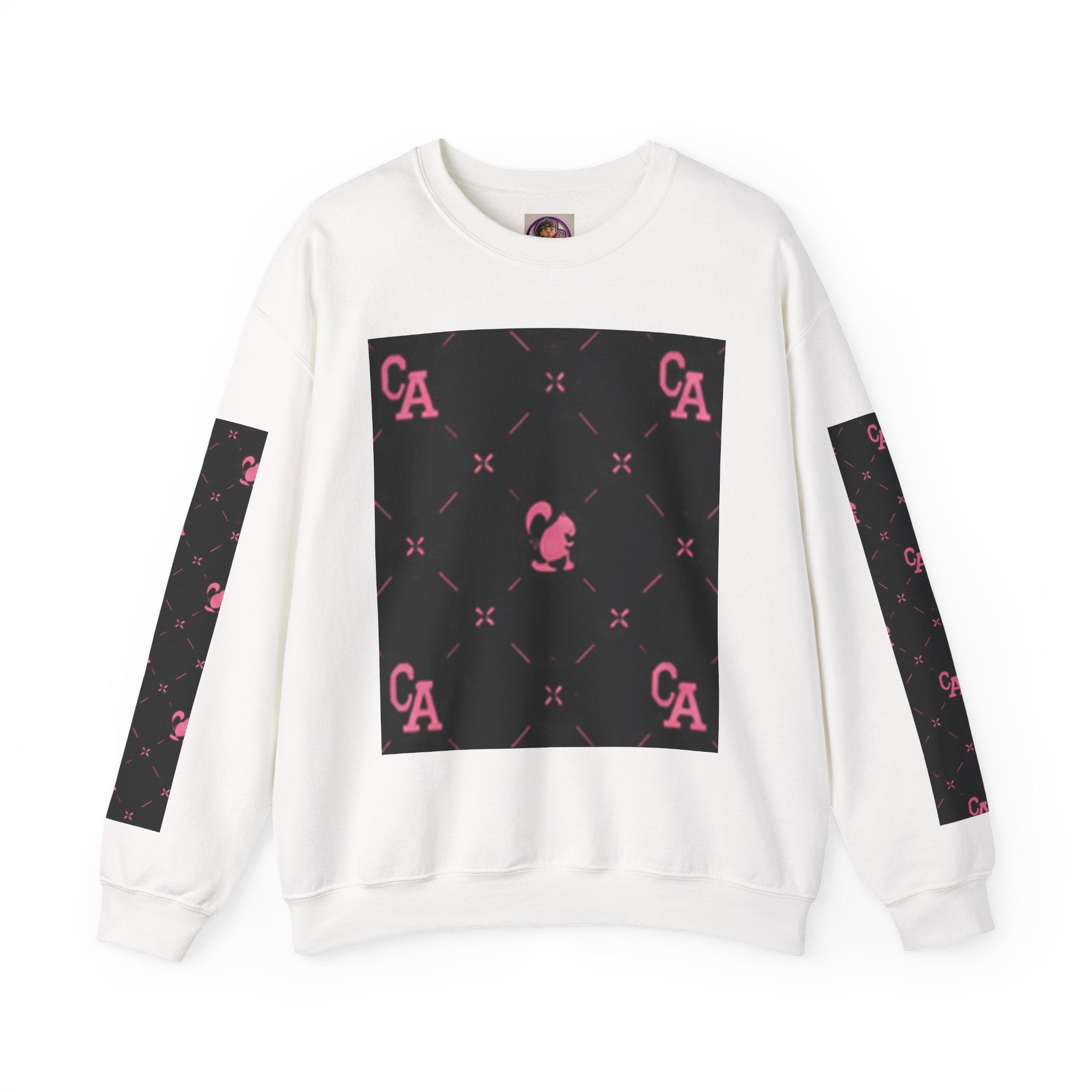Crewneck Sweatshirt — Pink Monogram Block Print on Black