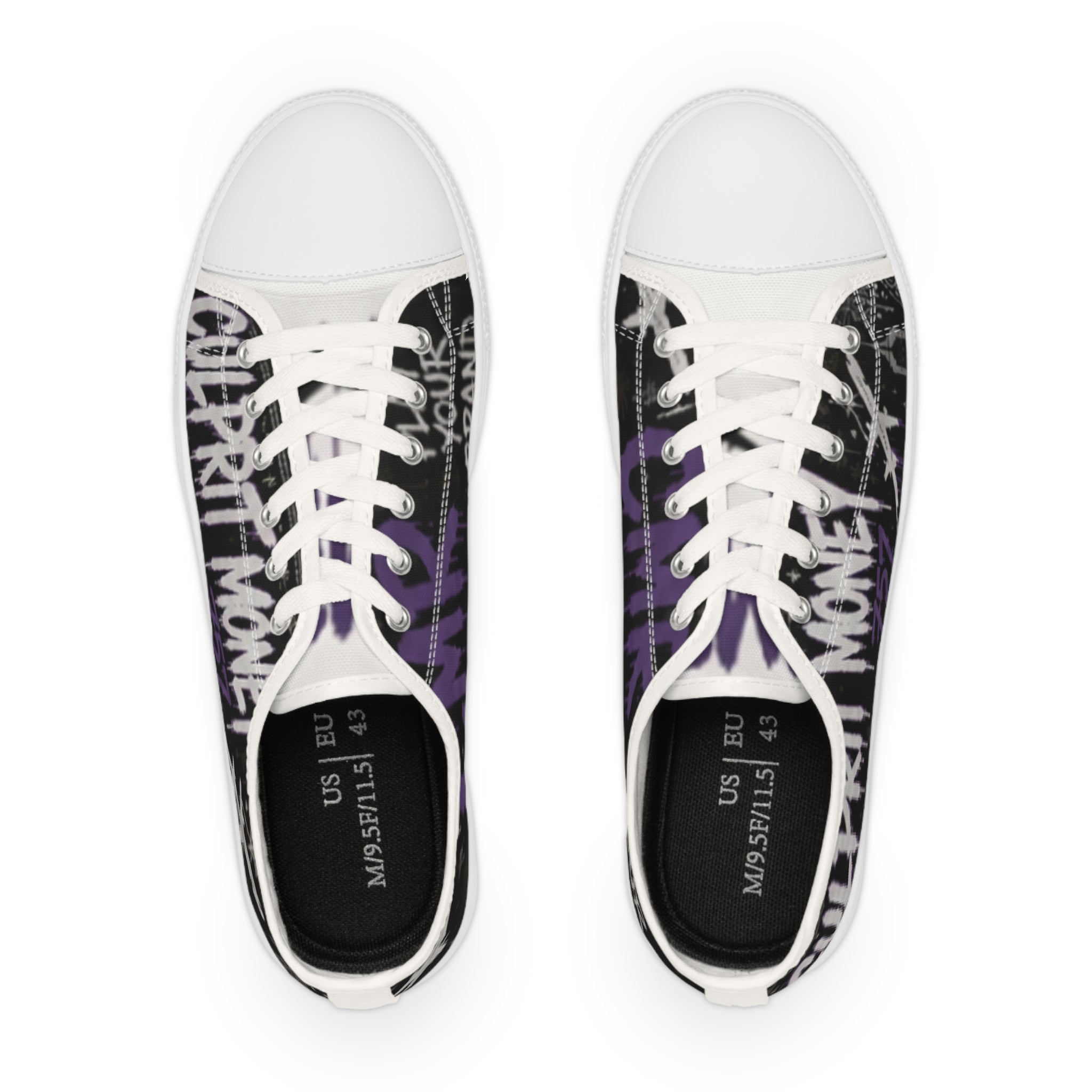 Graffiti Purple Black Men's Low Top Sneakers — Urban Street Style Shoes