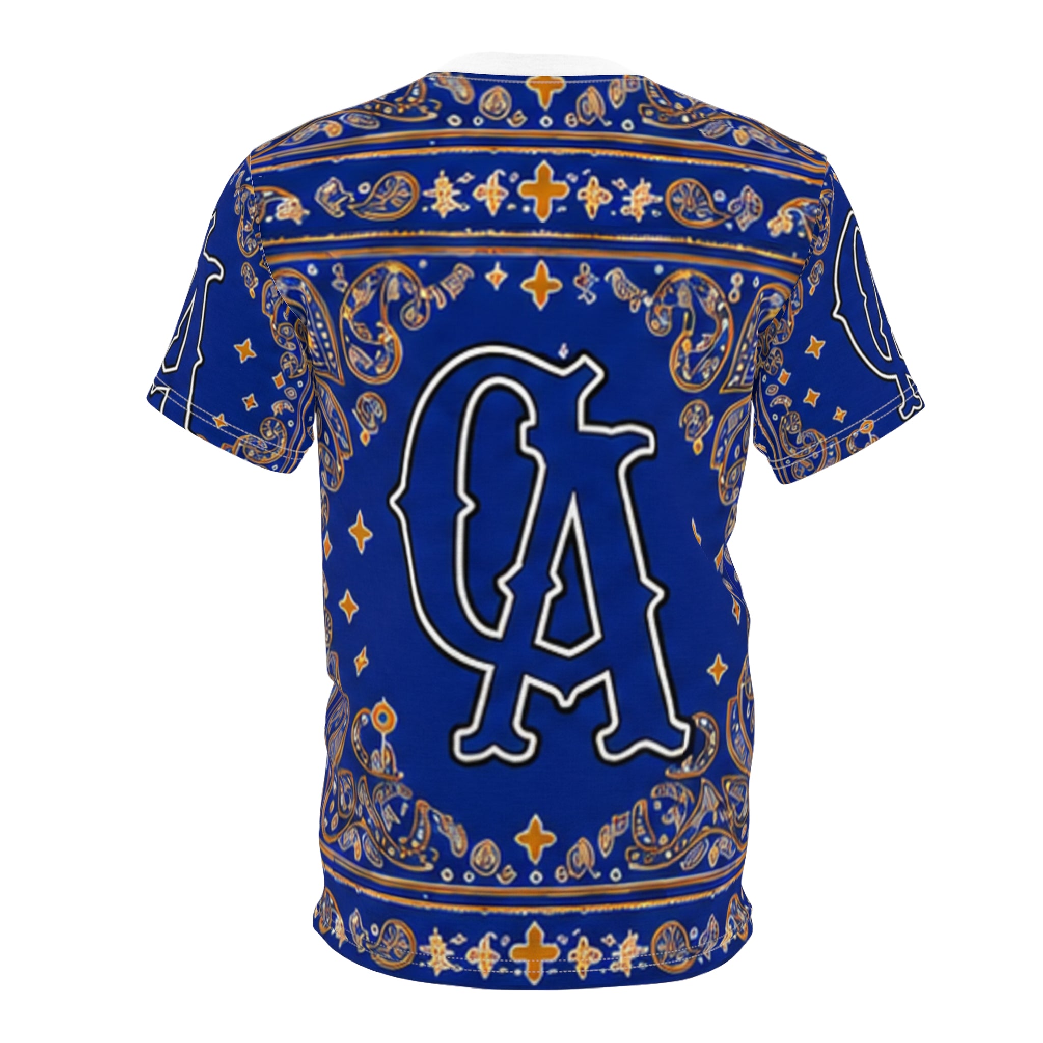 LA Bandana Print Tee — Blue Paisley All-Over Graphic Shirt
