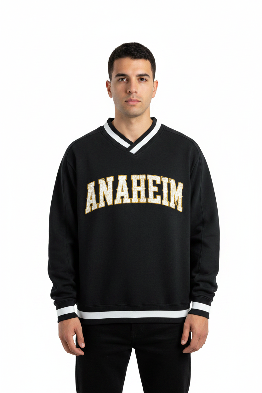 V-Neck Contrast Collar Boxy Sweatshirt