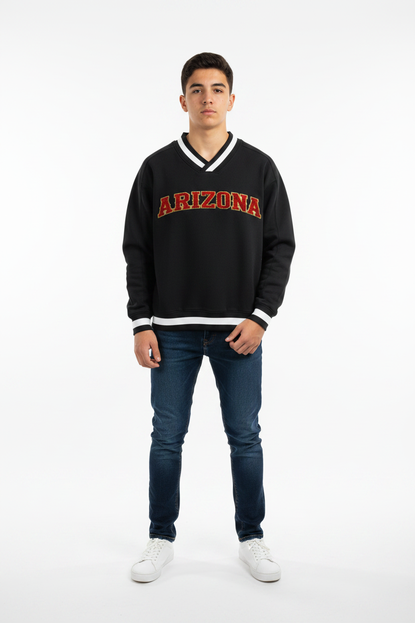 V-Neck Contrast Collar Boxy Sweatshirt