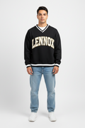 V-Neck Contrast Collar Boxy Sweatshirt